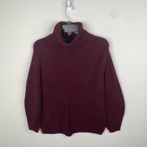 Vince Camuto Womens PXS Petite Maroon Oversized Turtleneck Knit Sweater